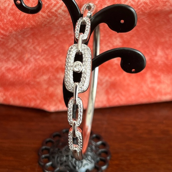 Elegant Silver CZ Sparkle Chain Link Bangle 7” - Picture 3 of 5